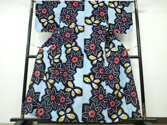 平和屋着物∴夏物　浴衣　有松鳴海絞り　舞蝶花文　綿　逸品　CABH1500ng