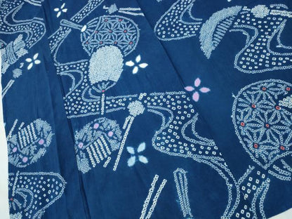 平和屋着物∴夏物　浴衣　有松鳴海絞り　簪　櫛　団扇流水文　綿　逸品　CABH1501ng