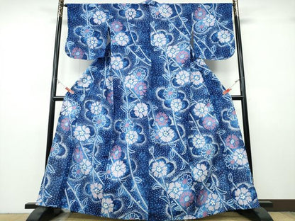平和屋着物∴夏物　浴衣　有松鳴海絞り　草花文　綿　逸品　CABH1506ng