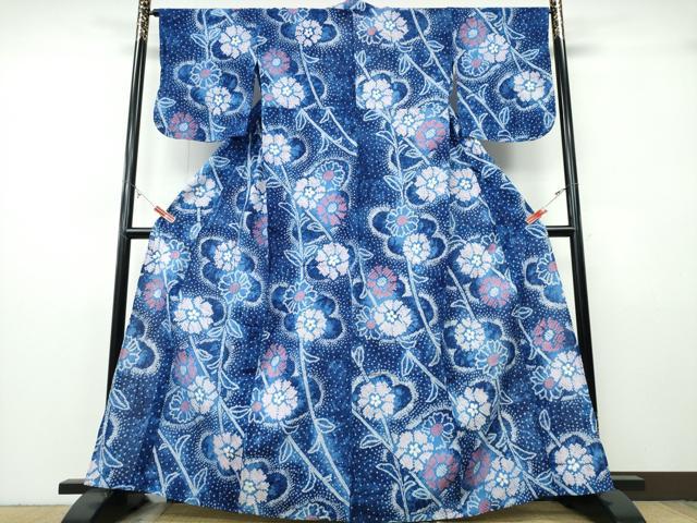 平和屋着物∴夏物　浴衣　有松鳴海絞り　草花文　綿　逸品　CABH1506ng
