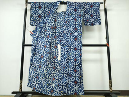 平和屋着物∴夏物　浴衣　有松鳴海絞り　七宝文　綿　逸品　CABH1507ng