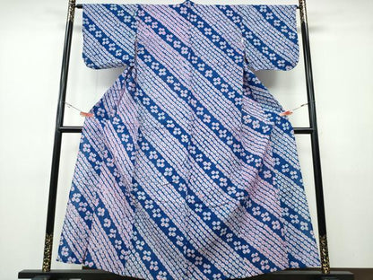 平和屋着物∴夏物　浴衣　有松鳴海絞り　蜘蛛絞り　斜線花文　綿　逸品　CABH1511ng