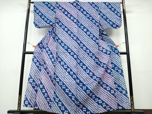 平和屋着物∴夏物　浴衣　有松鳴海絞り　蜘蛛絞り　斜線花文　綿　逸品　CABH1511ng