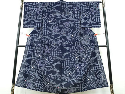 平和屋着物∴夏物 浴衣 有松鳴海絞り 流水舞菊文 綿 逸品 未使用 CABH1523ng
