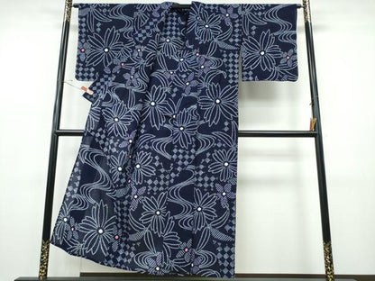 平和屋着物∴夏物 浴衣 有松鳴海絞り 流水舞菊文 綿 逸品 未使用 CABH1523ng