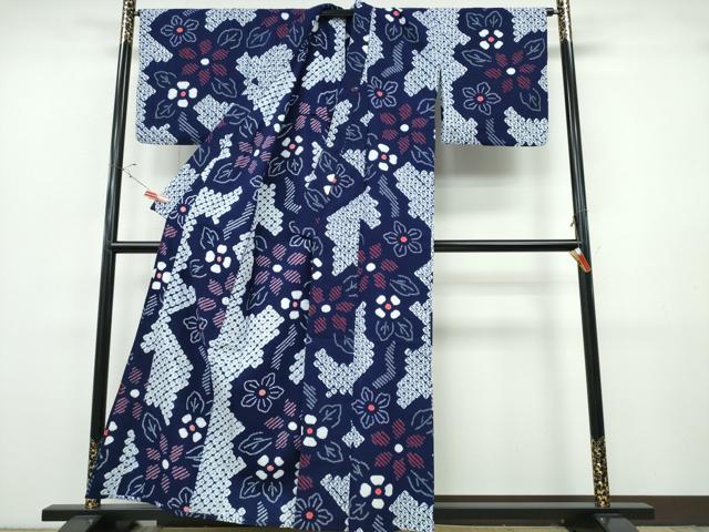 平和屋着物∴夏物 浴衣 有松鳴海絞り 枝花文 綿 逸品 CABH1524ng