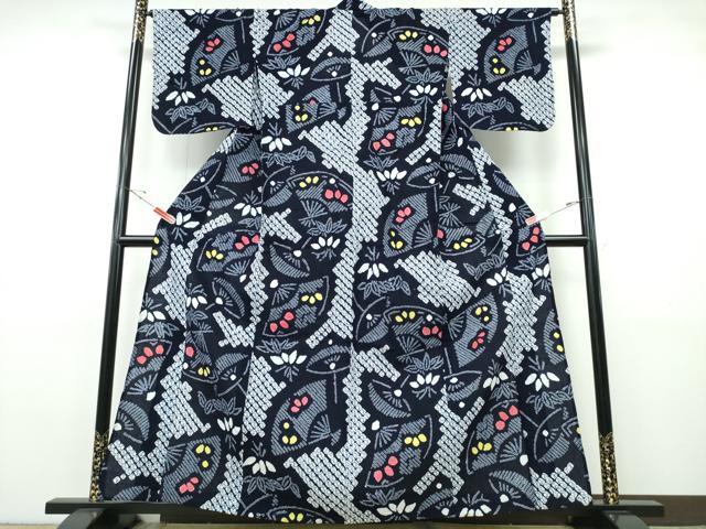 平和屋着物∴夏物 浴衣 有松鳴海絞り 番傘扇笹文 綿 逸品 CABH1525ng