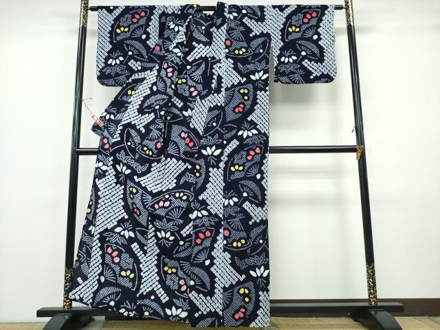 平和屋着物∴夏物 浴衣 有松鳴海絞り 番傘扇笹文 綿 逸品 CABH1525ng