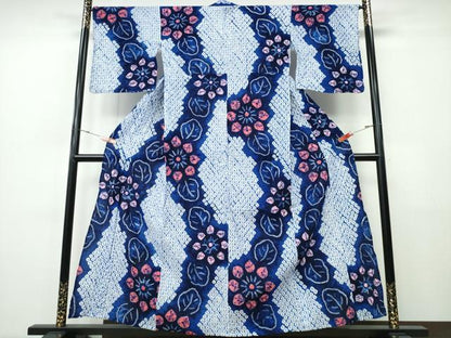 平和屋着物∴夏物 浴衣 有松鳴海絞り 舞花文 綿 逸品 CABH1526ng