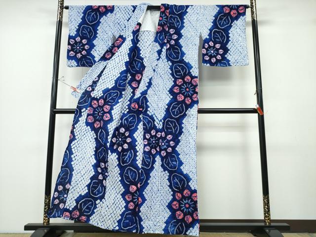 平和屋着物∴夏物 浴衣 有松鳴海絞り 舞花文 綿 逸品 CABH1526ng