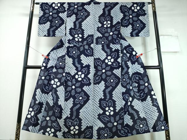 平和屋着物∴夏物 浴衣 有松鳴海絞り 枝花文 綿 逸品 CABH1530ng