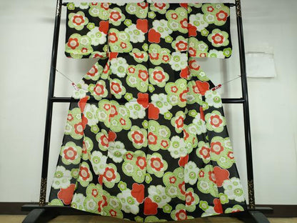 平和屋着物∴夏物 浴衣 舞花文 黒地 綿 逸品 CABH1533ng