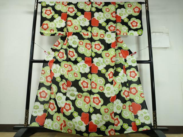 平和屋着物∴夏物 浴衣 舞花文 黒地 綿 逸品 CABH1533ng