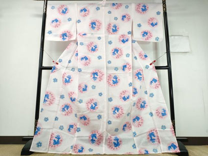 平和屋着物∴夏物 浴衣 綿紅梅 金魚 舞花文 金彩 綿 逸品 未使用 CABH1534ng
