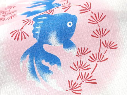 平和屋着物∴夏物 浴衣 綿紅梅 金魚 舞花文 金彩 綿 逸品 未使用 CABH1534ng