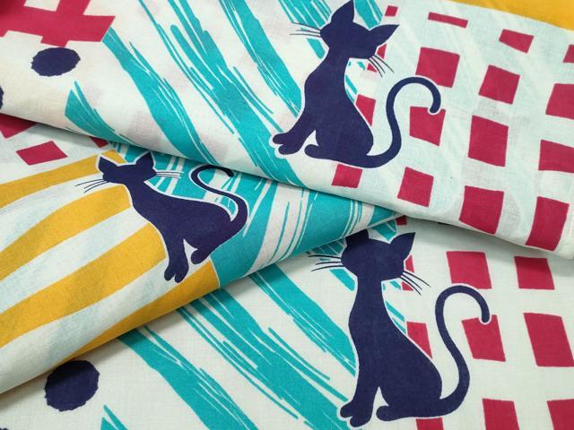 平和屋着物∴夏物 浴衣 黒猫 格子柄 綿 逸品 CABH1535ng