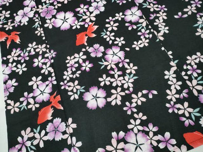 平和屋着物∴夏物 浴衣 綿紅梅 金魚 舞花文 黒地 ロング丈 綿 逸品 CABH1538ng