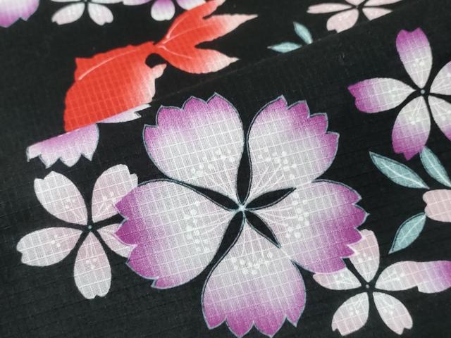 平和屋着物∴夏物 浴衣 綿紅梅 金魚 舞花文 黒地 ロング丈 綿 逸品 CABH1538ng