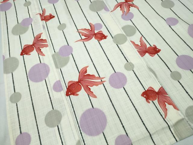 平和屋着物∴夏物 浴衣 水玉 金魚 間道 綿 逸品 CABH1543ng