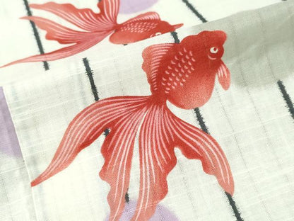 平和屋着物∴夏物 浴衣 水玉 金魚 間道 綿 逸品 CABH1543ng