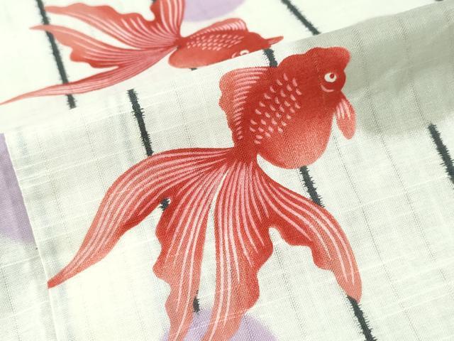 平和屋着物∴夏物 浴衣 水玉 金魚 間道 綿 逸品 CABH1543ng
