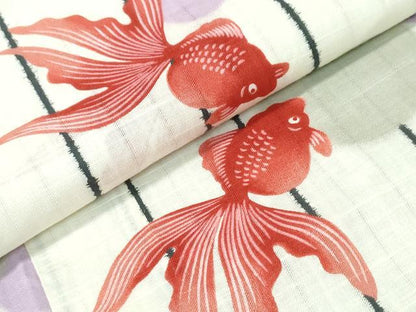 平和屋着物∴夏物 浴衣 水玉 金魚 間道 綿 逸品 CABH1543ng