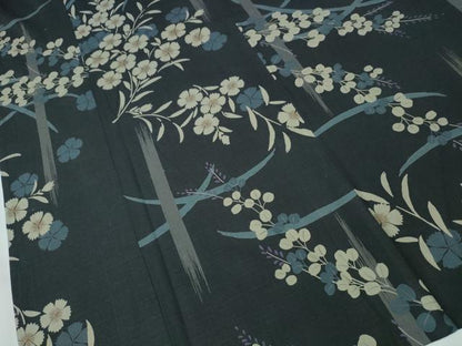 平和屋着物∴夏物　撫松庵　浴衣　撫子　芝草萩文　黒地　綿　逸品　CABH1545ng