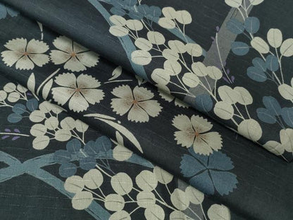 平和屋着物∴夏物　撫松庵　浴衣　撫子　芝草萩文　黒地　綿　逸品　CABH1545ng