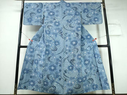 平和屋着物∴夏物　浴衣　注染　手縫い　花唐草文　日本製　綿　逸品　CABH1547ng