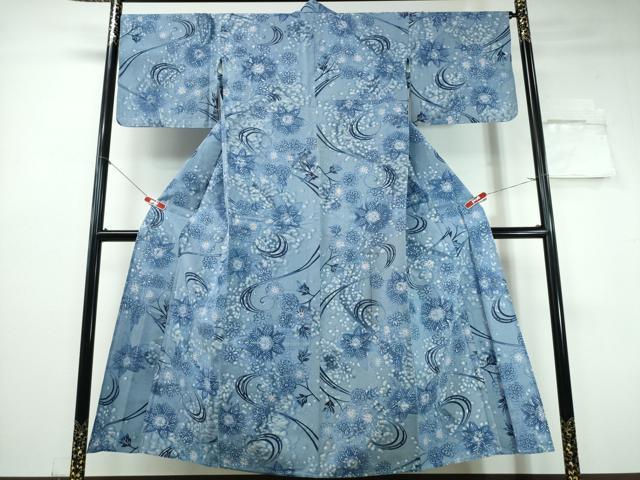 平和屋着物∴夏物　浴衣　注染　手縫い　花唐草文　日本製　綿　逸品　CABH1547ng