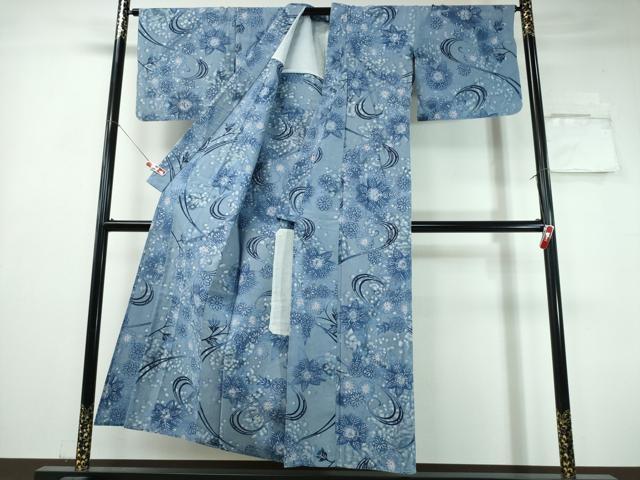 平和屋着物∴夏物　浴衣　注染　手縫い　花唐草文　日本製　綿　逸品　CABH1547ng