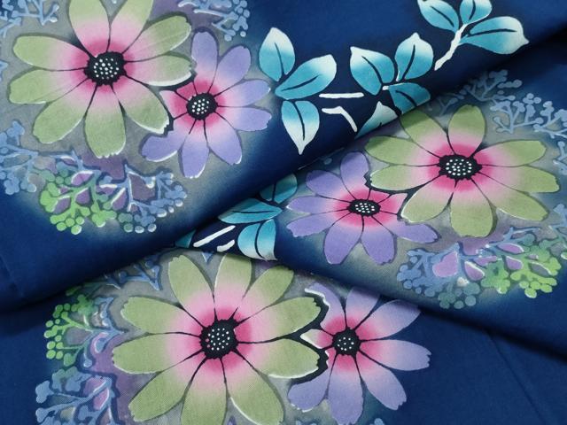 平和屋着物∴夏物　浴衣　注染　手縫い　枝葉花丸文　日本製　綿　逸品　CABH1549ng
