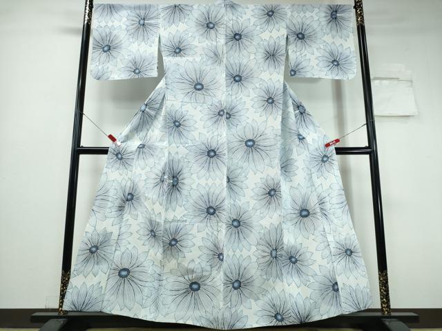 平和屋着物∴夏物　浴衣　注染　手縫い　舞花文　日本製　綿　逸品　CABH1550ng