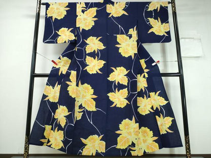 平和屋着物∴夏物　浴衣　注染　手縫い　舞花文　日本製　綿　逸品　CABH1551ng
