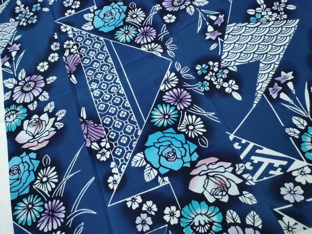 平和屋着物∴夏物　浴衣　注染　手染め　手縫い　薔薇菊吉祥文　日本製　綿　逸品　CABH1553ng