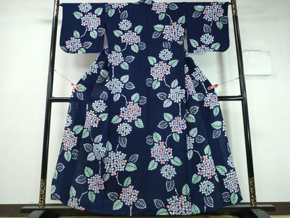 平和屋着物∴夏物　浴衣　注染　手染め　手縫い　紫陽花　日本製　綿　逸品　CABH1554ng