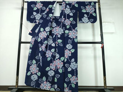 平和屋着物∴夏物　浴衣　注染　手染め　手縫い　紫陽花　日本製　綿　逸品　CABH1554ng
