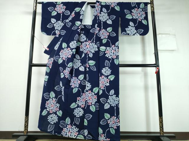 平和屋着物∴夏物　浴衣　注染　手染め　手縫い　紫陽花　日本製　綿　逸品　CABH1554ng