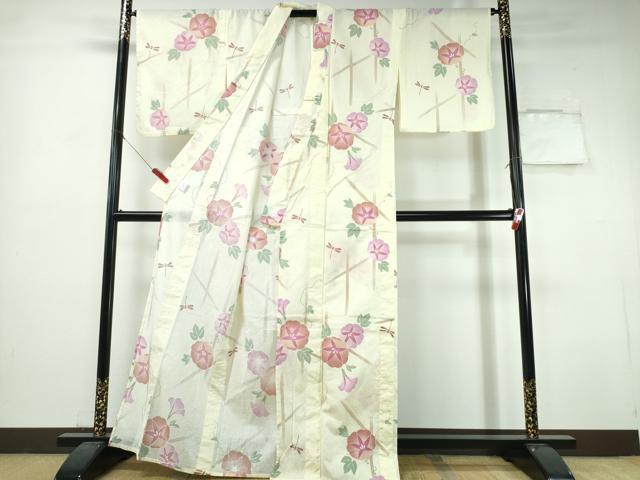 平和屋着物∴夏物　浴衣　綿紅梅　蜻蛉　朝顔籬文　綿　逸品　CABH1556ng