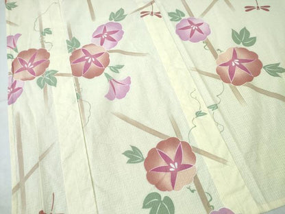 平和屋着物∴夏物　浴衣　綿紅梅　蜻蛉　朝顔籬文　綿　逸品　CABH1556ng