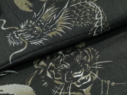 平和屋着物∴夏物　男性　浴衣　虎　龍　立波文　キングサイズ　黒地　綿　逸品　CABH1559ng