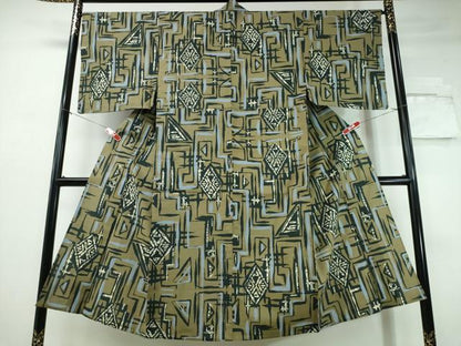 平和屋着物∴夏物　男性　浴衣　注染　手縫い　幾何学文様　日本製　綿　逸品　未使用　CABH1560ng
