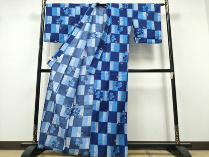 平和屋着物∴夏物　浴衣　市松蜻蛉桜　綿　逸品　CABH1574ng