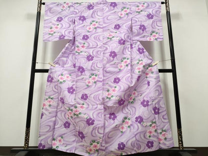 平和屋着物∴夏物　浴衣　流水花文　綿　逸品　CABH1575ng