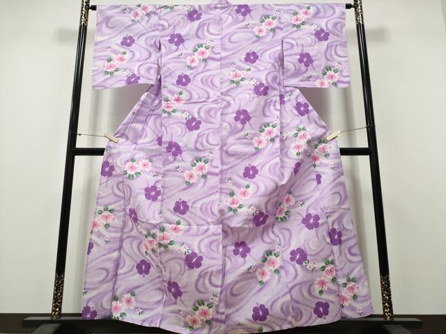 平和屋着物∴夏物　浴衣　流水花文　綿　逸品　CABH1575ng