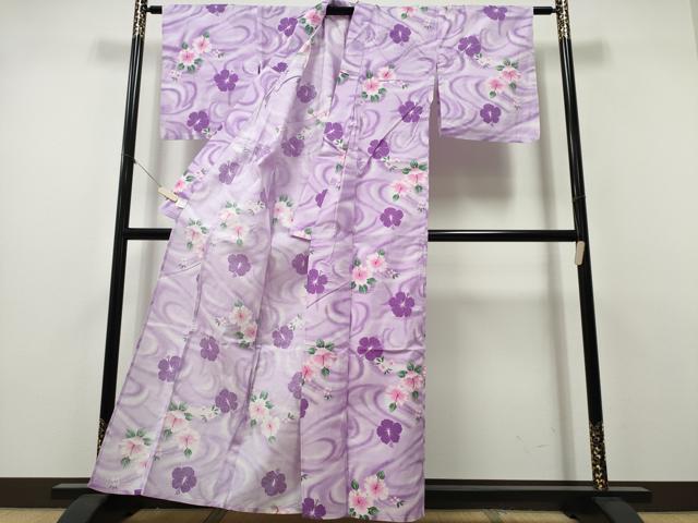 平和屋着物∴夏物　浴衣　流水花文　綿　逸品　CABH1575ng