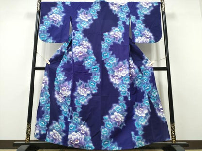平和屋着物∴夏物　浴衣　注染　手縫い　牡丹花文　ラメ　日本製　綿　逸品　CABH1576ng