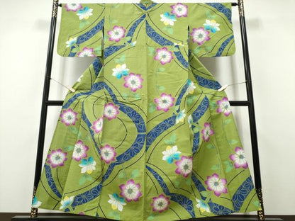 平和屋着物∴夏物　浴衣　注染　吉祥花文　綿　逸品　CABH1577ng