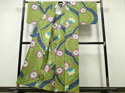 平和屋着物∴夏物　浴衣　注染　吉祥花文　綿　逸品　CABH1577ng