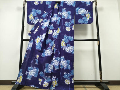 平和屋着物∴夏物　浴衣　注染　紫陽花　ラメ　綿　逸品　CABH1578ng